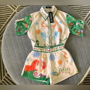 KAIMILAN NWT 2 Piece Sz 2 Multicolor Gem Embellishment Shorts Shirt Set Orig$350